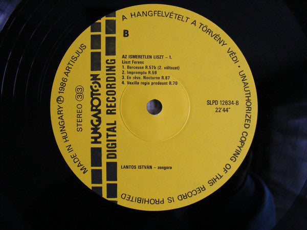 Franz Liszt – Lantos István : The Unknown Liszt - Piano Pieces 1 (LP)