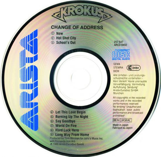 Krokus : Change Of Address (CD, Album)