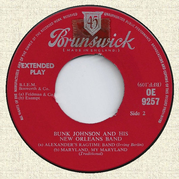 Bunk Johnson And His New Orleans Band : Tishomingo Blues (7", EP, RP, Tri)