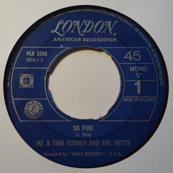 Ike & Tina Turner : So Fine / So Blue Over You (7", Single, Mono)