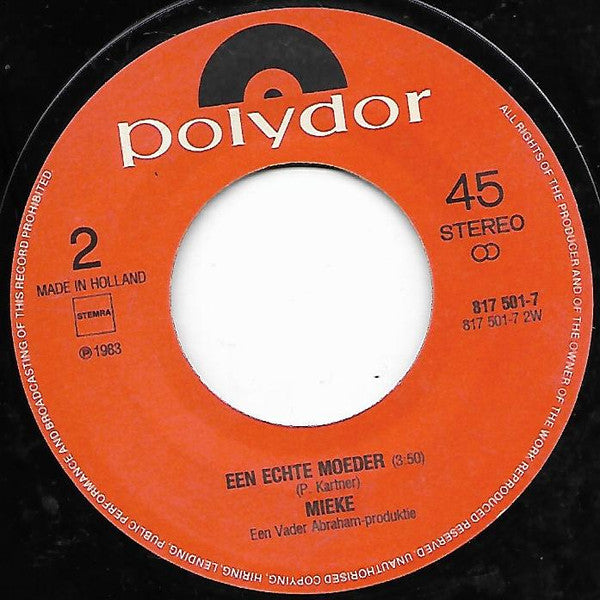 Mieke : Zonder Liefde, Zonder Toekomst, Zonder Hoop (7", Single)