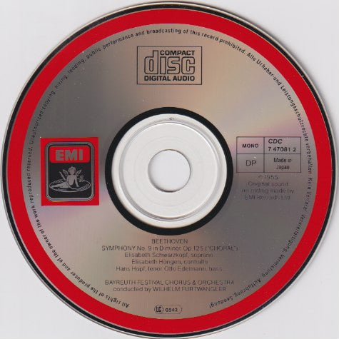 Ludwig Van Beethoven – Wilhelm Furtwängler / Elisabeth Schwarzkopf, Elisabeth Höngen, Hans Hopf, Otto Edelmann, Orchester der Bayreuther Festspiele & Chor der Bayreuther Festspiele : Symphony No. 9, "Choral" (CD, Album, Mono, RE, RM)