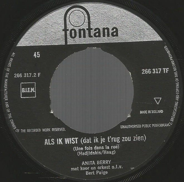 Anita Berry : Middellandse Zee (7", Single, Mono)