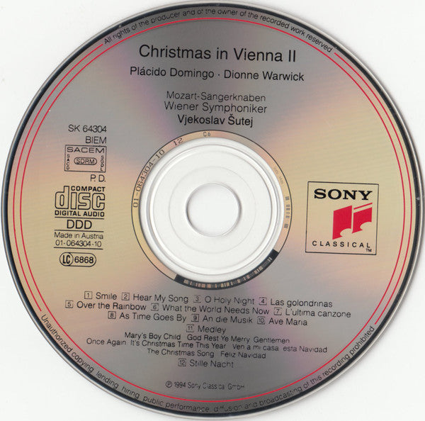 Placido Domingo, Dionne Warwick, Mozart-Sängerknaben, Vjekoslav Sutej, Wiener Symphoniker : Christmas In Vienna II (CD, Album, SBM)