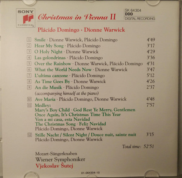 Placido Domingo, Dionne Warwick, Mozart-Sängerknaben, Vjekoslav Sutej, Wiener Symphoniker : Christmas In Vienna II (CD, Album, SBM)