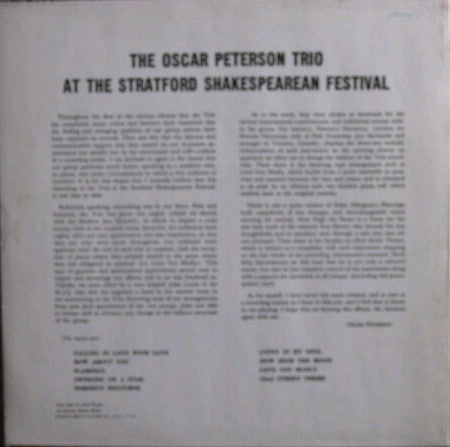 The Oscar Peterson Trio : At The Stratford Shakespearean Festival (LP, Album, RE)