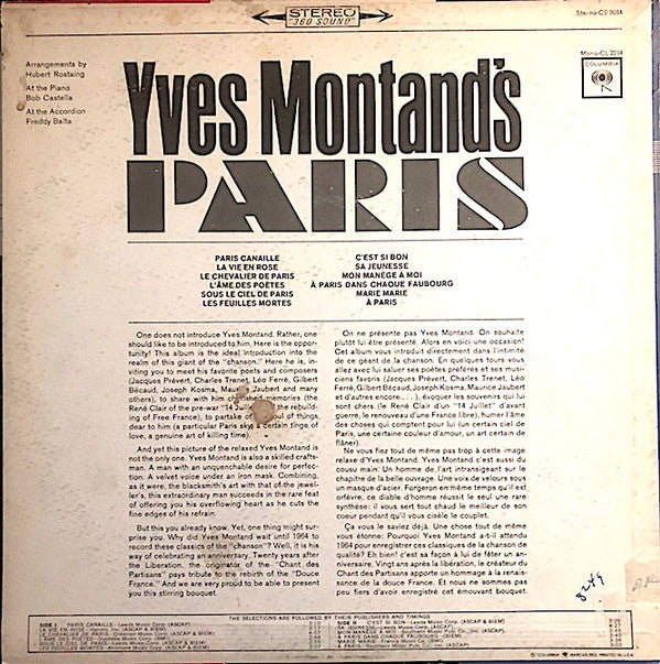 Yves Montand : Yves Montand's Paris (LP, Album)