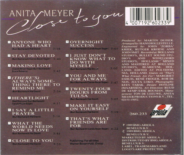 Anita Meyer : Close To You (CD, Album)