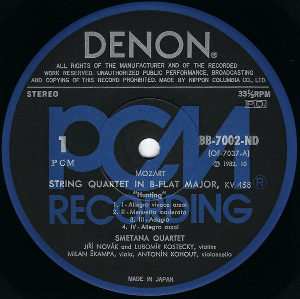Wolfgang Amadeus Mozart - Smetana Quartet : String Quartets K. 421 / K. 458 "Hunting" (LP)