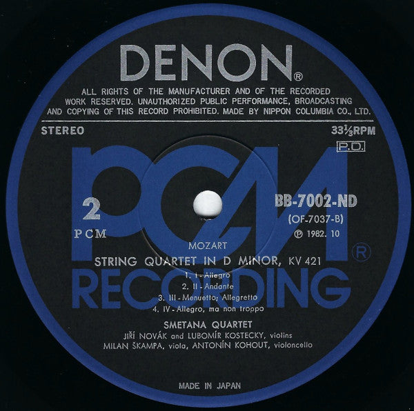 Wolfgang Amadeus Mozart - Smetana Quartet : String Quartets K. 421 / K. 458 "Hunting" (LP)
