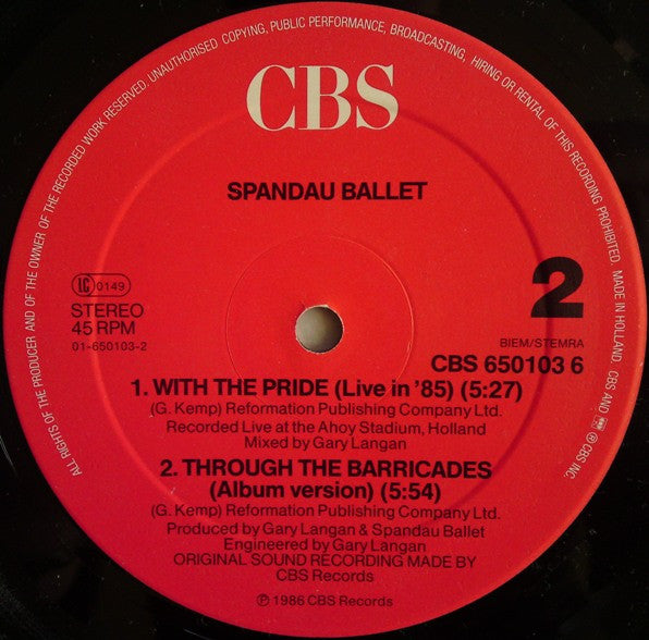 Spandau Ballet : Through The Barricades (Extended Version) (12", Maxi)