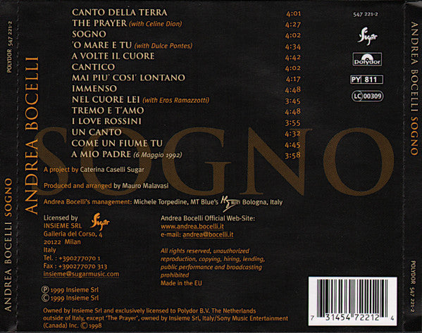 Andrea Bocelli : Sogno (CD, Album, PMD)