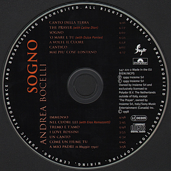 Andrea Bocelli : Sogno (CD, Album, PMD)