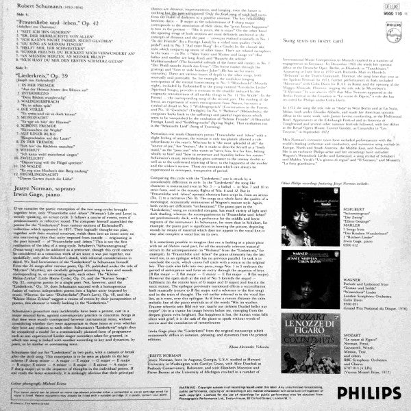 Robert Schumann, Jessye Norman, Irwin Gage : Frauenliebe Und -leben, Liederkreis Op. 39 (LP)