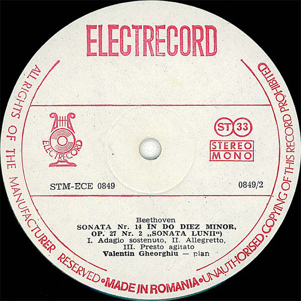 Ludwig van Beethoven / Valentin Gheorghiu : Sonatele Pentru Pian Nr. 8 ("Patetica") Și Nr. 14 ("Sonata Lunii") (LP, Album, RE)