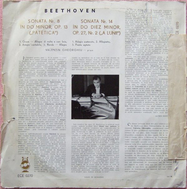Ludwig van Beethoven / Valentin Gheorghiu : Sonatele Pentru Pian Nr. 8 ("Patetica") Și Nr. 14 ("Sonata Lunii") (LP, Album, RE)