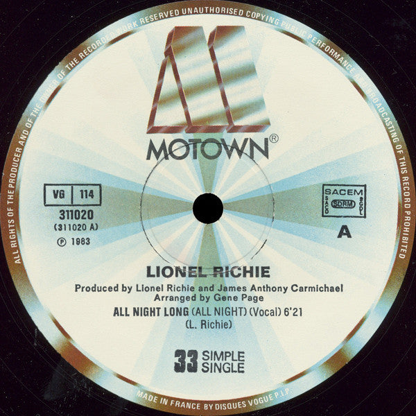 Lionel Richie : All Night Long (All Night) (12", Single, Ltd)