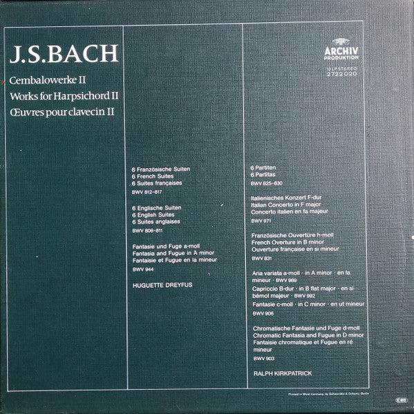 Johann Sebastian Bach : Cembalowerke / Works For Harpsichord / Œuvres Pour Clavecin II (10xLP + Box, Comp)