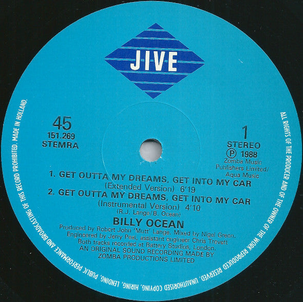 Billy Ocean : Get Outta My Dreams, Get Into My Car (12", Maxi)