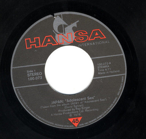 Japan : Adolescent Sex (7", Single)
