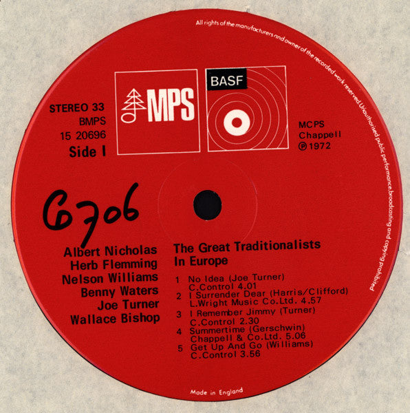Albert Nicholas, Herb Fleming, Nelson Williams, Benny Waters, Joe Turner : The Great Traditionalists In Europe (LP, Album)