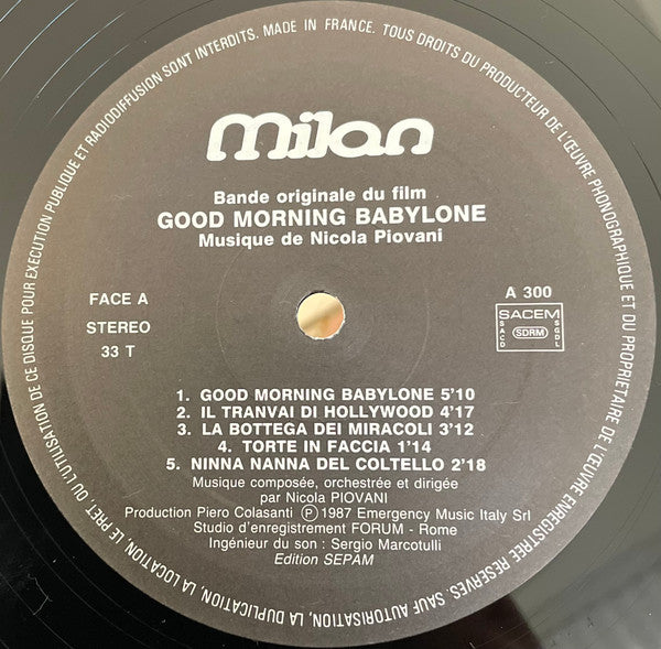 Nicola Piovani : Bande Originale Du Film « Good Morning Babylone » (LP)