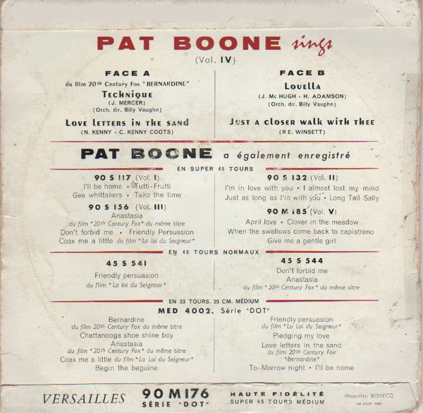 Pat Boone : Pat Boone Sings Vol. 4 (7", EP)