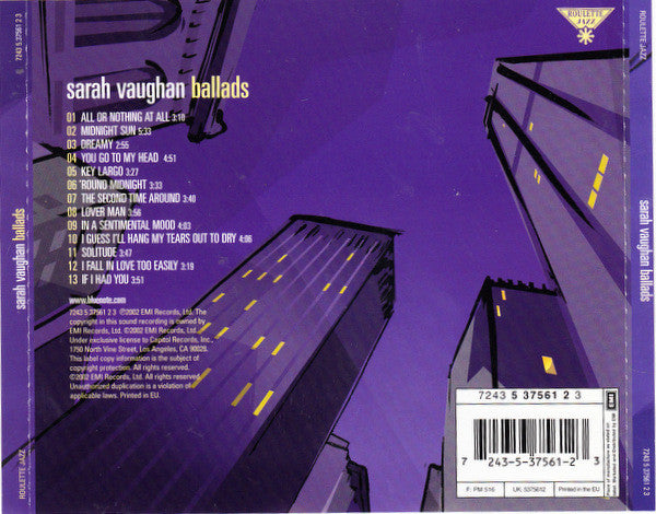 Sarah Vaughan : Ballads (CD, Comp)