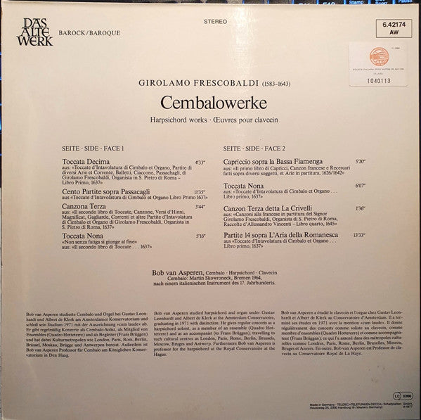 Girolamo Frescobaldi, Bob van Asperen : Cembalowerke · Harpsichord Works · Œuvres Pour Clavecin (LP, Album)