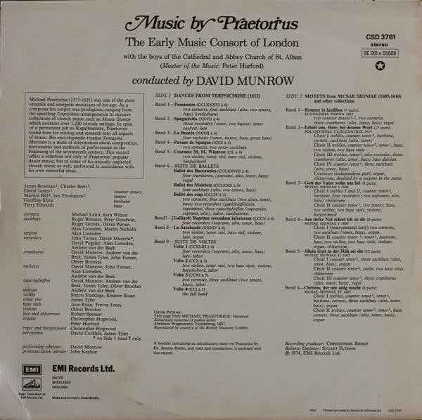 The Early Music Consort Of London Conducted By David Munrow - Michael Praetorius : Music By Praetorius: Dances From Terpsichore / Motets From Musae Sioniae (LP, Album)