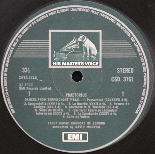 The Early Music Consort Of London Conducted By David Munrow - Michael Praetorius : Music By Praetorius: Dances From Terpsichore / Motets From Musae Sioniae (LP, Album)