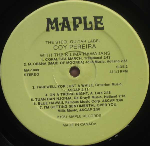 Coy Pereira & De Kilima Hawaiians : Sentimental Steel Guitarist Of The Kilima Hawaiians (LP, Album)