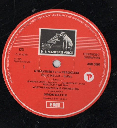 Igor Stravinsky, Sir Simon Rattle, Northern Sinfonia : Pulcinella Complete Ballet Suites 1 & 2 (LP, Quad, Ori)