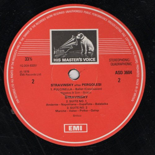 Igor Stravinsky, Sir Simon Rattle, Northern Sinfonia : Pulcinella Complete Ballet Suites 1 & 2 (LP, Quad, Ori)