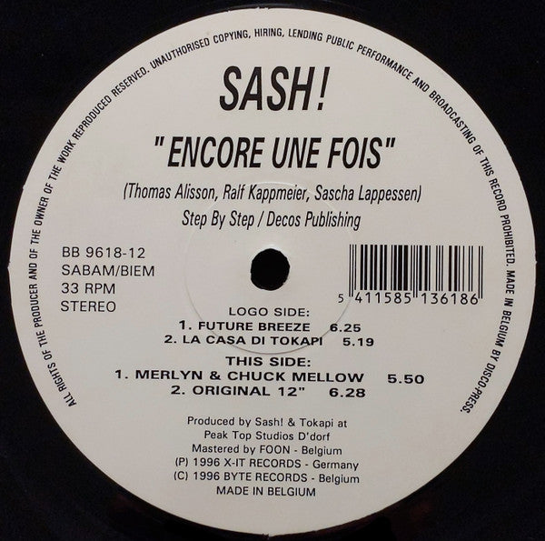 Sash! : Encore Une Fois (12")