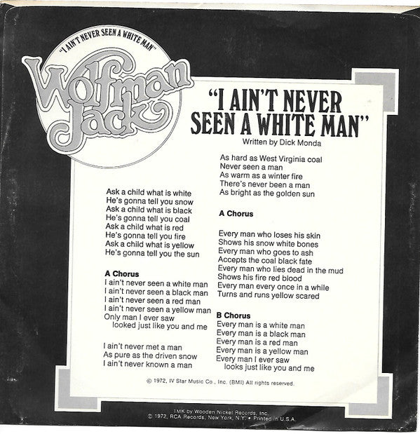 Wolfman Jack : I Ain't Never Seen A White Man / Gallop (7", Single)