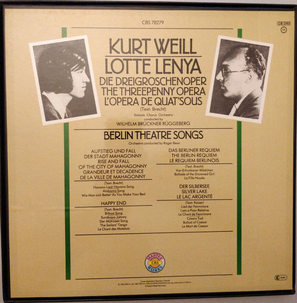 Kurt Weill, Lotte Lenya, Wilhelm Brückner-Rüggeberg : Die Dreigroschenoper / The Threepenny Opera / L'Opéra De Quat'Sous / Berlin Theatre Songs (Box + 2xLP)