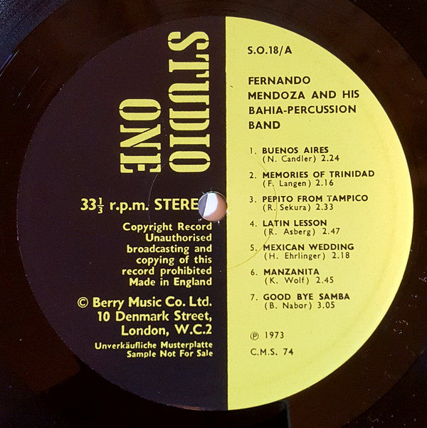 Fernando Mendoza And His Bahia-Percussion Band / Antonio Santos Latin Band : Studio One 18 (LP, Album, Promo)
