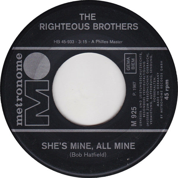 The Righteous Brothers : White Cliffs Of Dover / She's Mine, All Mine (7", Single)