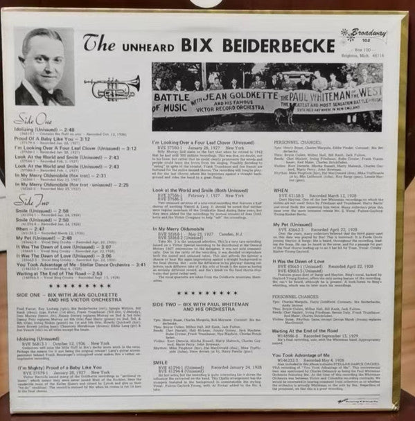 Bix Beiderbecke : The Unheard Bix (LP, Comp)