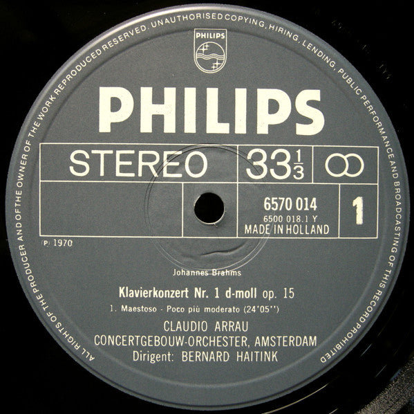 Johannes Brahms - Claudio Arrau, Concertgebouworkest, Bernard Haitink : Klavierkonzert Nr. 1 (LP, Album)