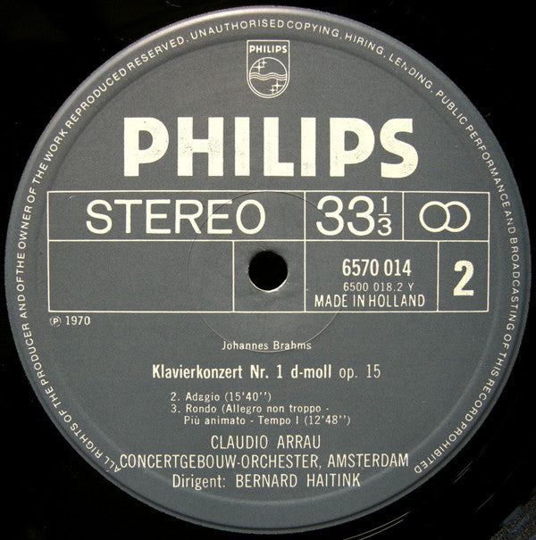 Johannes Brahms - Claudio Arrau, Concertgebouworkest, Bernard Haitink : Klavierkonzert Nr. 1 (LP, Album)