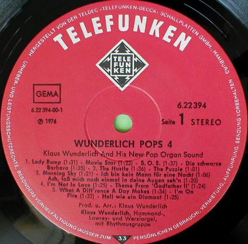 Klaus Wunderlich : Wunderlich Pops 4 (LP, Album)