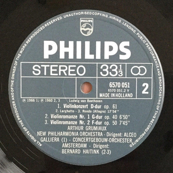 Ludwig Van Beethoven - Arthur Grumiaux : Violin Konzert / Romanze Nr. 1 G-dur / Romanze Nr. 2 F-dur (LP, Comp, RE)