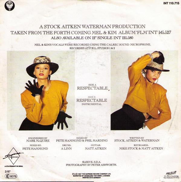 Mel & Kim : Respectable (7", Single)