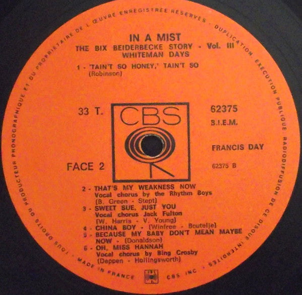 Bix Beiderbecke : The Bix Beiderbecke Story / Volume 3 - Whiteman Days (LP, Comp)