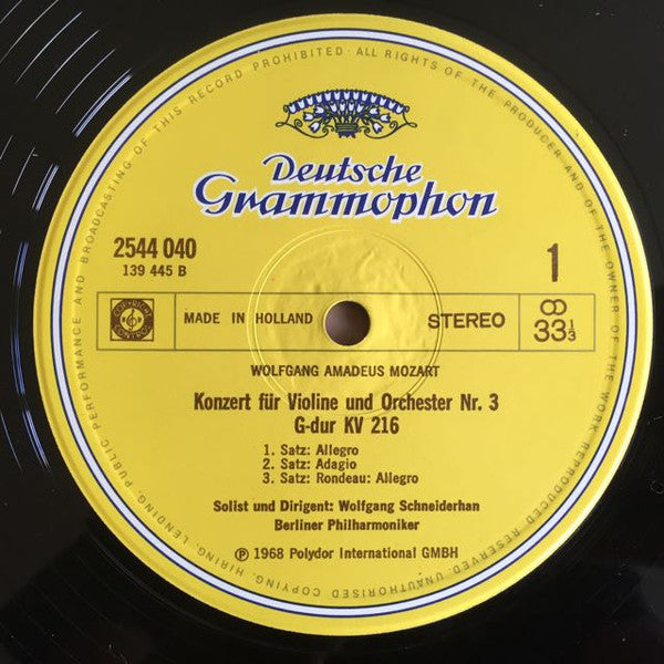 Wolfgang Amadeus Mozart, Wolfgang Schneiderhan : Concerten Voor Viool - Concertos Pour Violon 3 & 5 (LP, Album, RE)