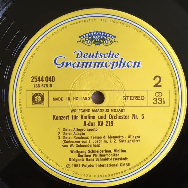Wolfgang Amadeus Mozart, Wolfgang Schneiderhan : Concerten Voor Viool - Concertos Pour Violon 3 & 5 (LP, Album, RE)
