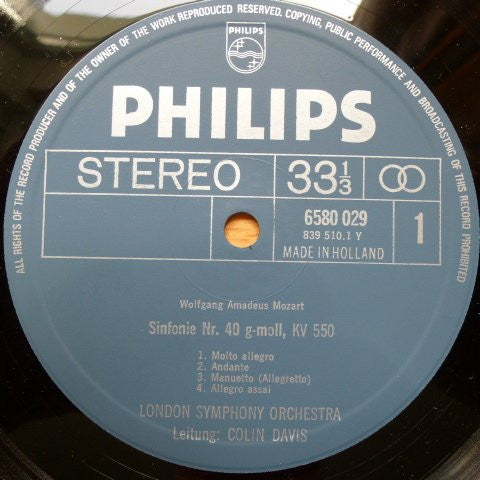 Wolfgang Amadeus Mozart, Sir Colin Davis, London Symphony Orchestra : Sinfonie Nr.40 KV 550 / Sinfonie Nr.39 KV 543  (LP, Album, RE)
