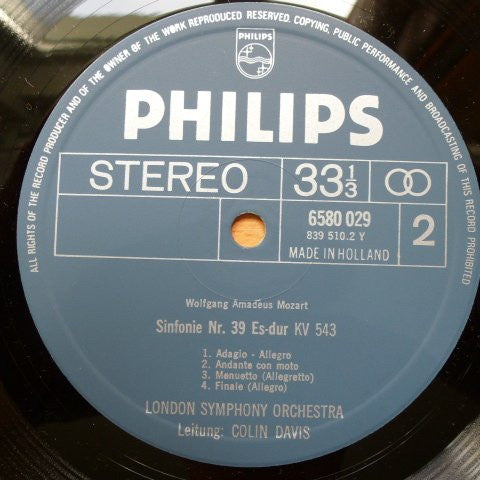 Wolfgang Amadeus Mozart, Sir Colin Davis, London Symphony Orchestra : Sinfonie Nr.40 KV 550 / Sinfonie Nr.39 KV 543  (LP, Album, RE)